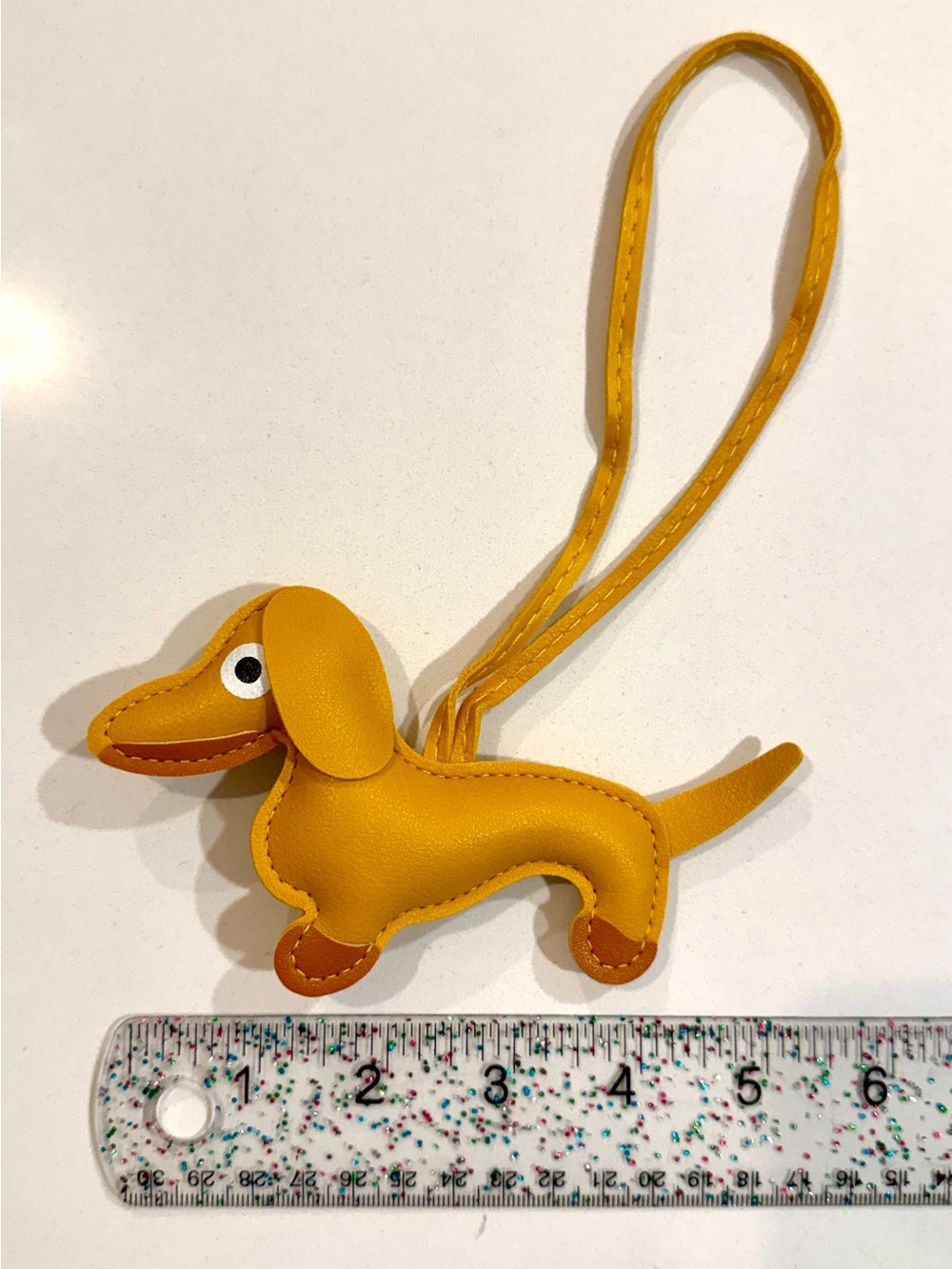 Yellow Dachshund Leather Bag Charm - Unbranded, New